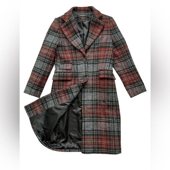 NEW $380  Lauren Ralph Lauren Women’s Sz 4 Wool Blend Blanket Plaid Reefer Coat - Picture 5 of 14